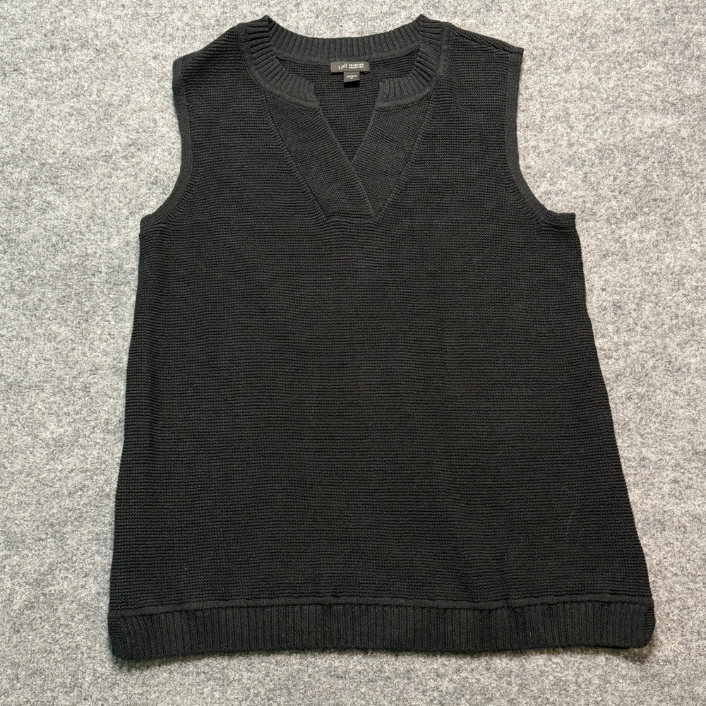 J JILL Wearever Collection Black Cotton Blend Notched V Neck Sweater Vest Medium
